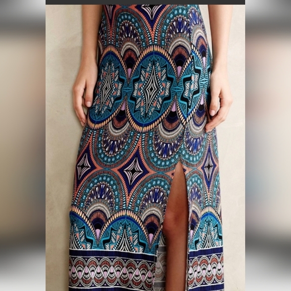 ANTHROPOLOGIE Maeve Crystallism maxi slit skirt Rayon Geometric Patten Size.6 - Picture 2 of 7